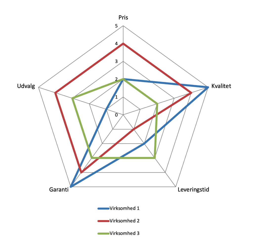 spiderweb diagram til segmentering i positioneringsprocessen som den af SMP